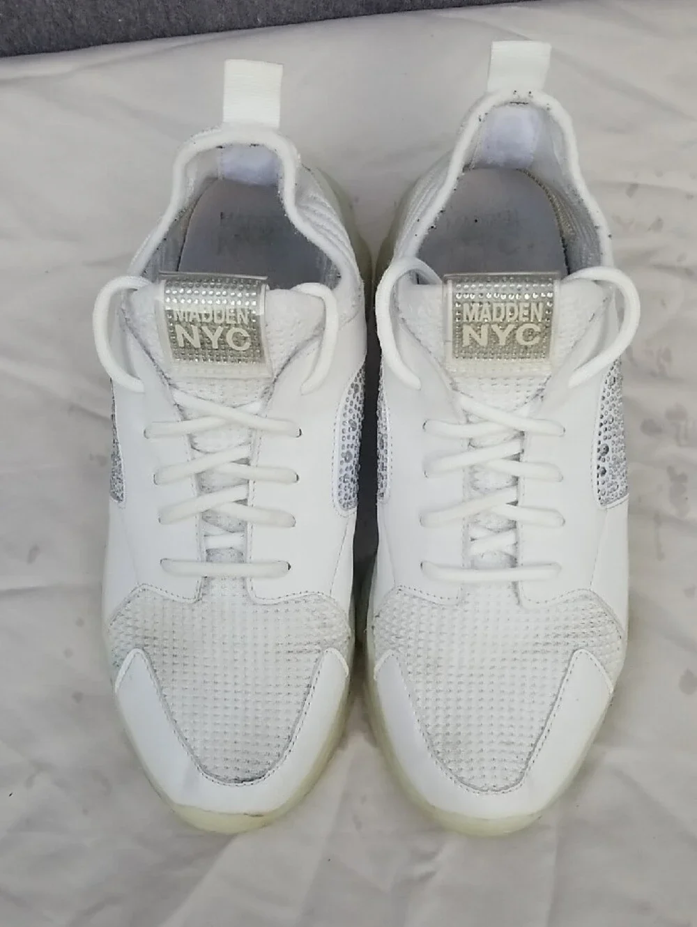 Steve Madden White Mesh & Rhinestone Sneakers Women's 9
